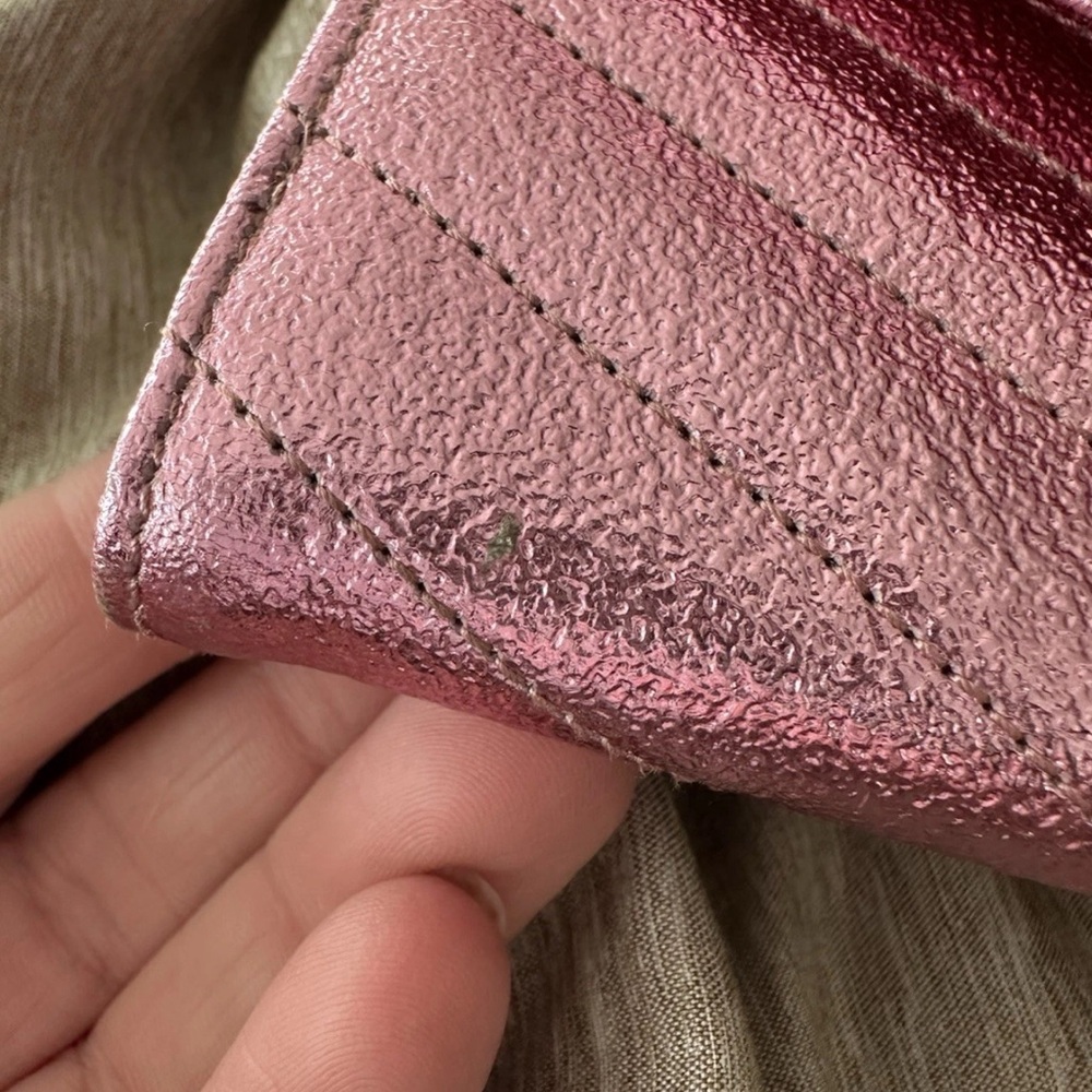 Authentic Shiny Matalic Pink YSL Yves Saint Laurent Wallet Genuine Leather - Picture 12 of 17